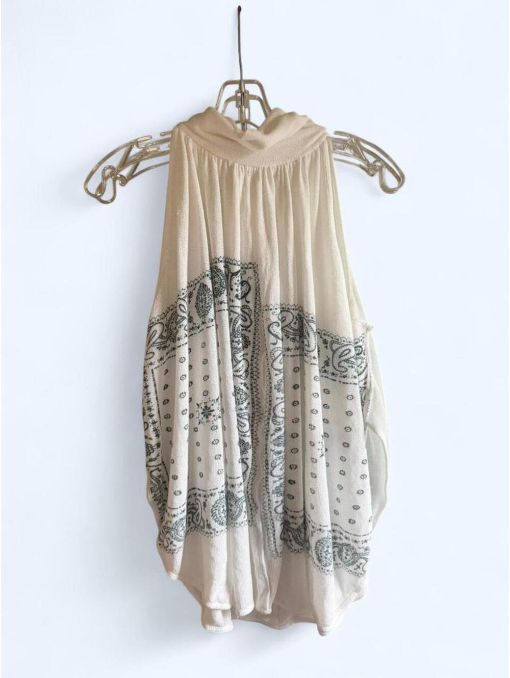 Free people Cream bandana print tie back top with split on sides
